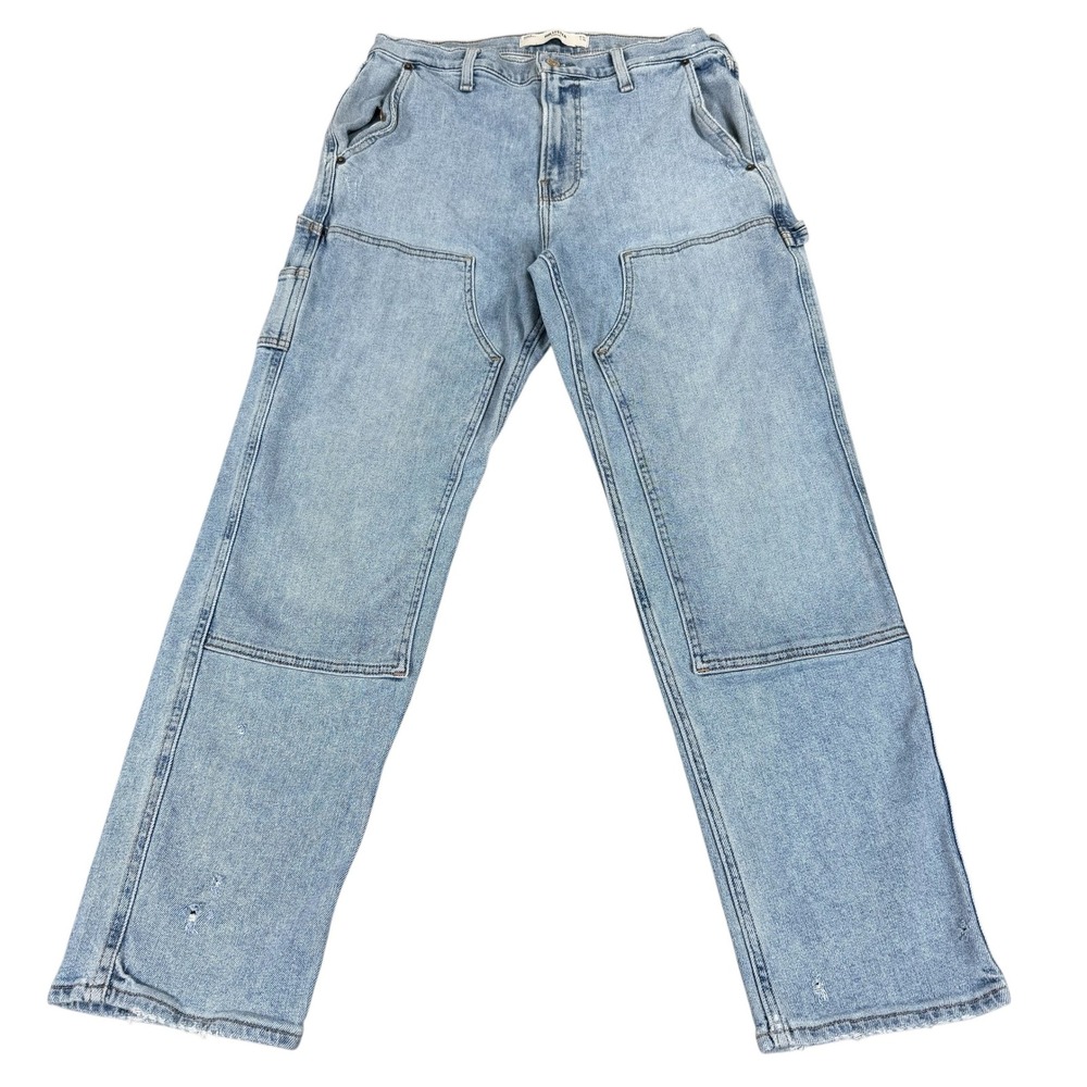 Hollister Men's Loose Carpenter Jeans 31x30 Light Wash Double Knee Distressed
